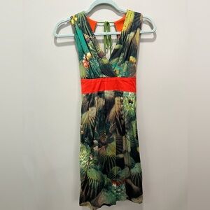 Eva Franco Green Abstract Cactus Sleeveless Dress Size 0 Wearable Art Y2K Funky